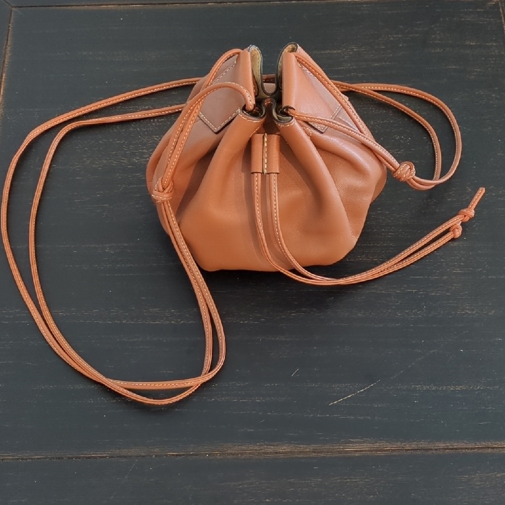 Tan Leather Drawstring Bag